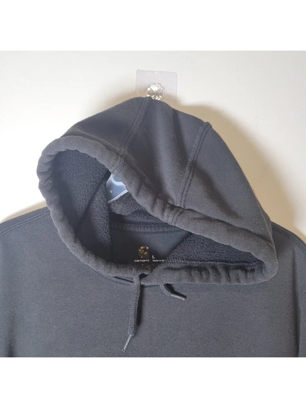 Carhartt Men's Black Pullover Hoodie Sweatshirt Original Fit Large L Logo Sleeve